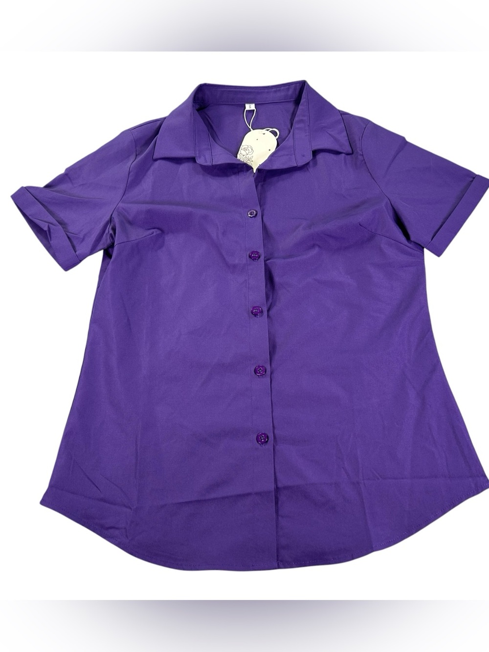 Purple Button Down Blouse Women’s S Short Sleeve Collared Shirt NWT Quiet Luxury